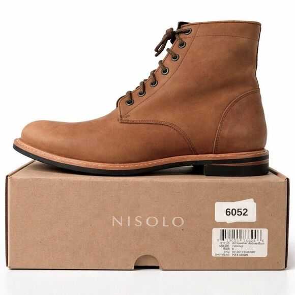 Nisolo Andres All-Weather Boots Tobacco Leather Men’s 9 Lace Up